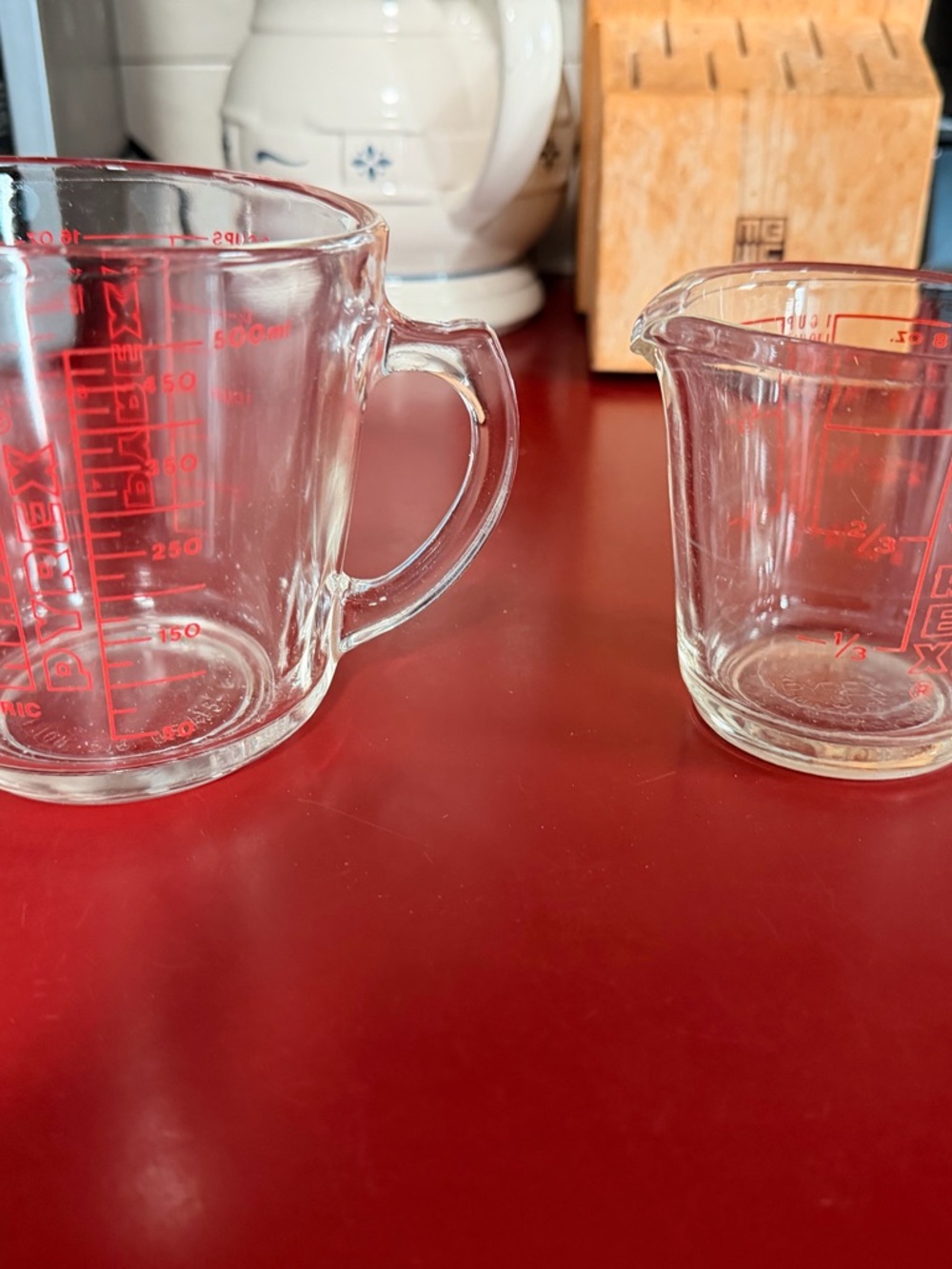 Pyrex Clear Glass Measuring Cups with Red Markings